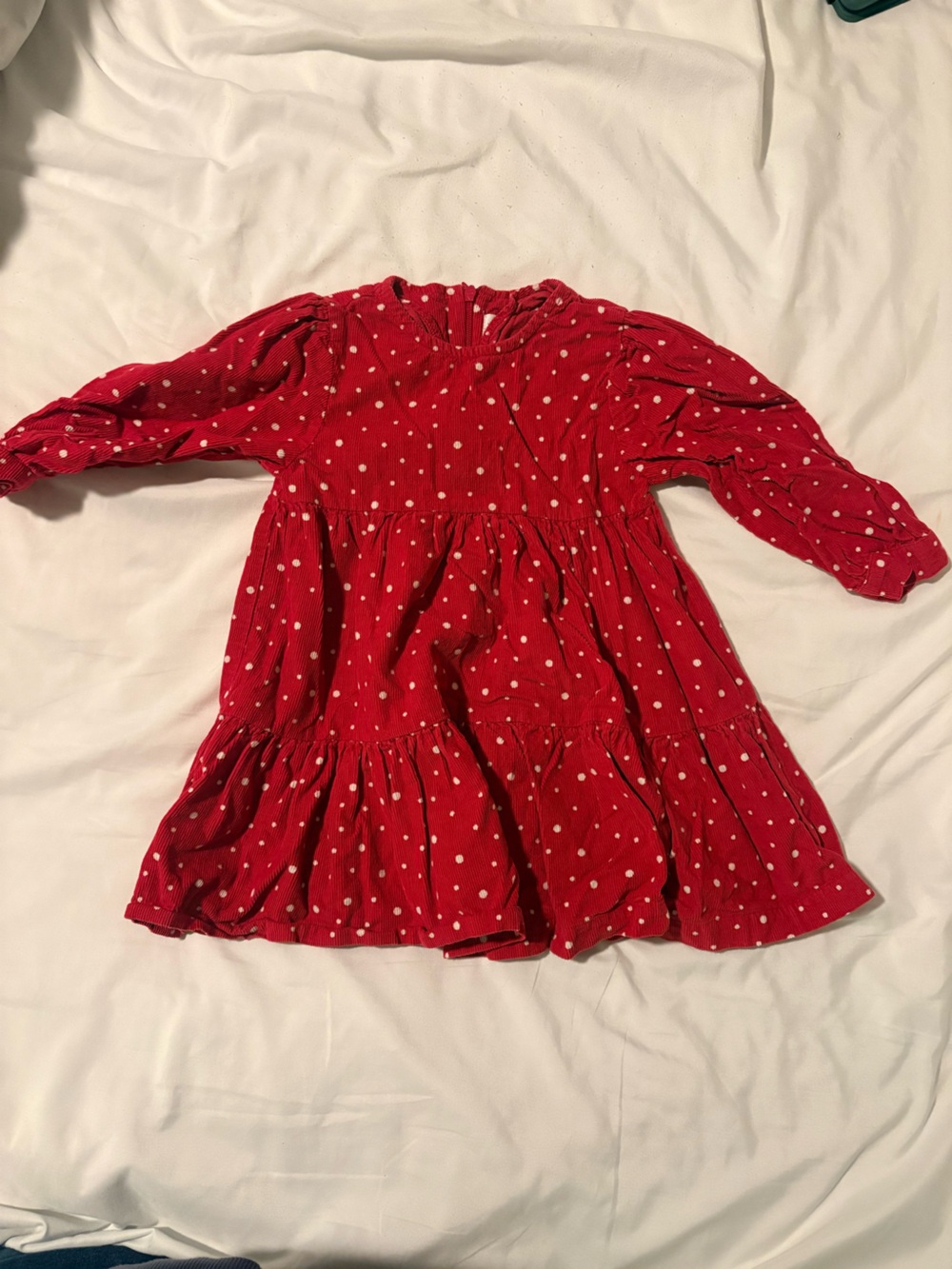 Girls' Red Polka Dot Casual Dress with Long Sleeves